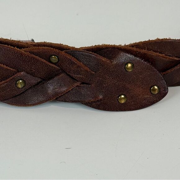 J. Crew Brown Woven Leather Brass Studded Belt S/M - Picture 3 of 7